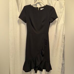 Calvin Klein Scuba Crepe Ruffled Belted Dress